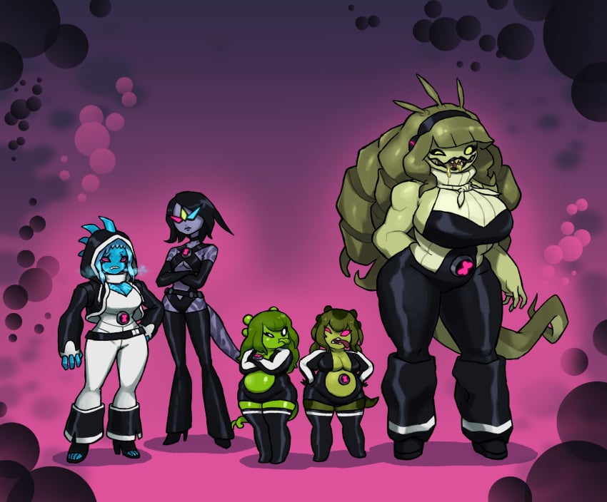 5girls alien_girl arctiguana ben_10 chamalien chaquetrix cleavage eltefo23 female gourmand large_breasts looking_at_viewer merlinisapien murk_gourmand perk_gourmand polar_manzardill shortstack sphoeroid spitter_(ben_10) standing thick_thighs upchuck wide_hips