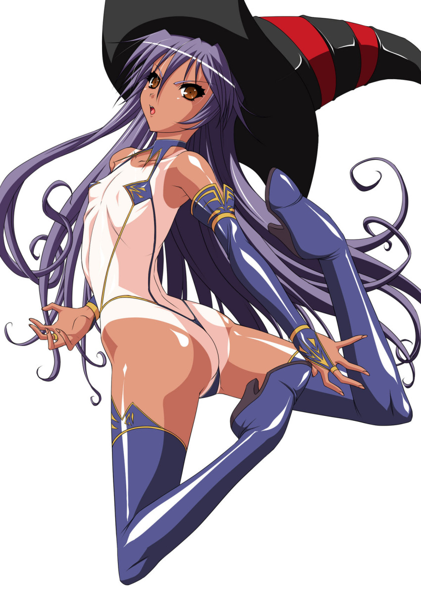 aoi_nagisa ass flat_chest floating hat highres magical_arms_angel_nana pointy_chin tanned witch