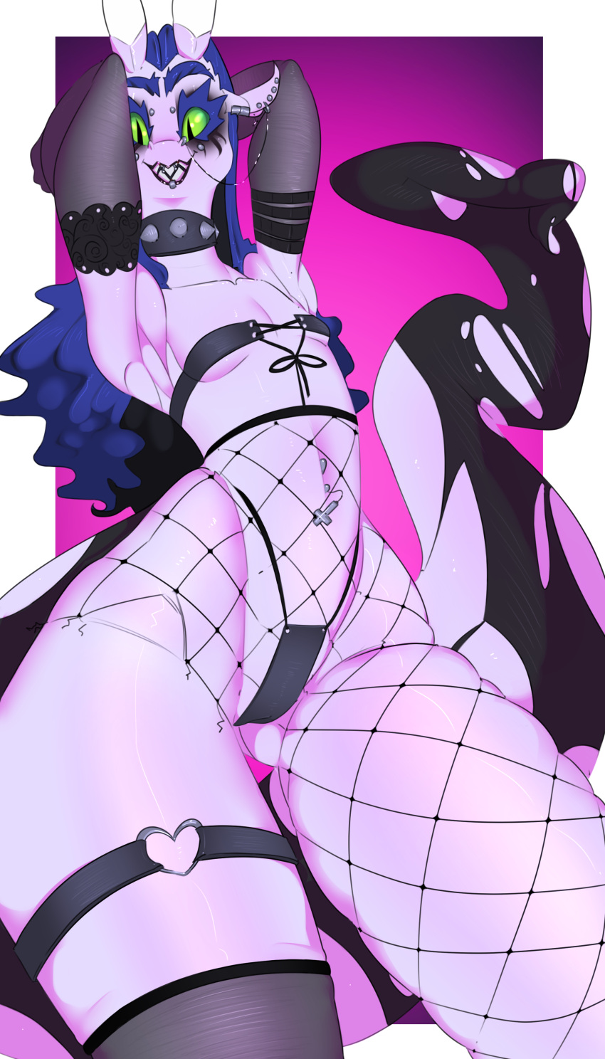 absurd_res anthro ass bisamon bisamon_(oc) clothing dragon female fishnet hi_res legwear makeup mammal piercing solo stockings