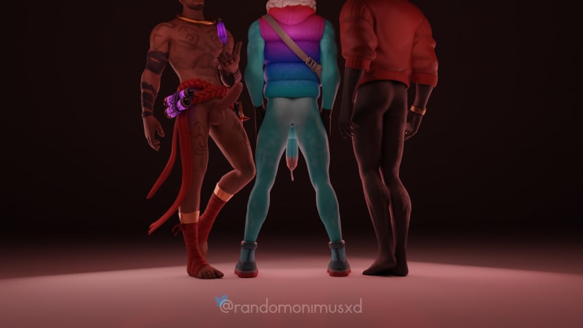 3d anthro anthro_only anus ass balls blender clothing cum_drip fortnite fortnite:_battle_royale furry gay lizard llambro_(fortnite) male male_only muscular_male pants_removed penis posing randomonimusxd raz_(fortnite) red_ribbon scalie tattoos thunder_(fortnite) unicorn yaoi