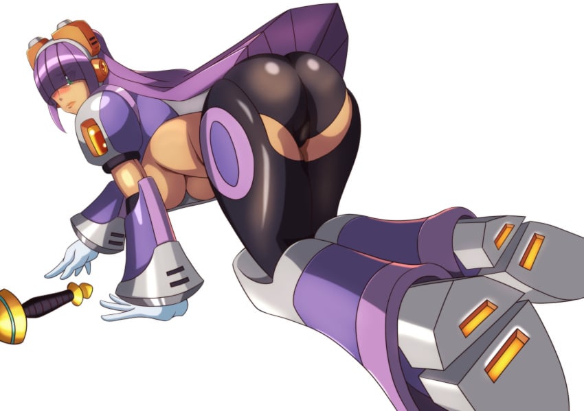 1girls all_fours big_ass big_breasts blush female kotatuman_dash layer long_hair looking_at_viewer mega_man mega_man_x purple_hair robot_girl underboob