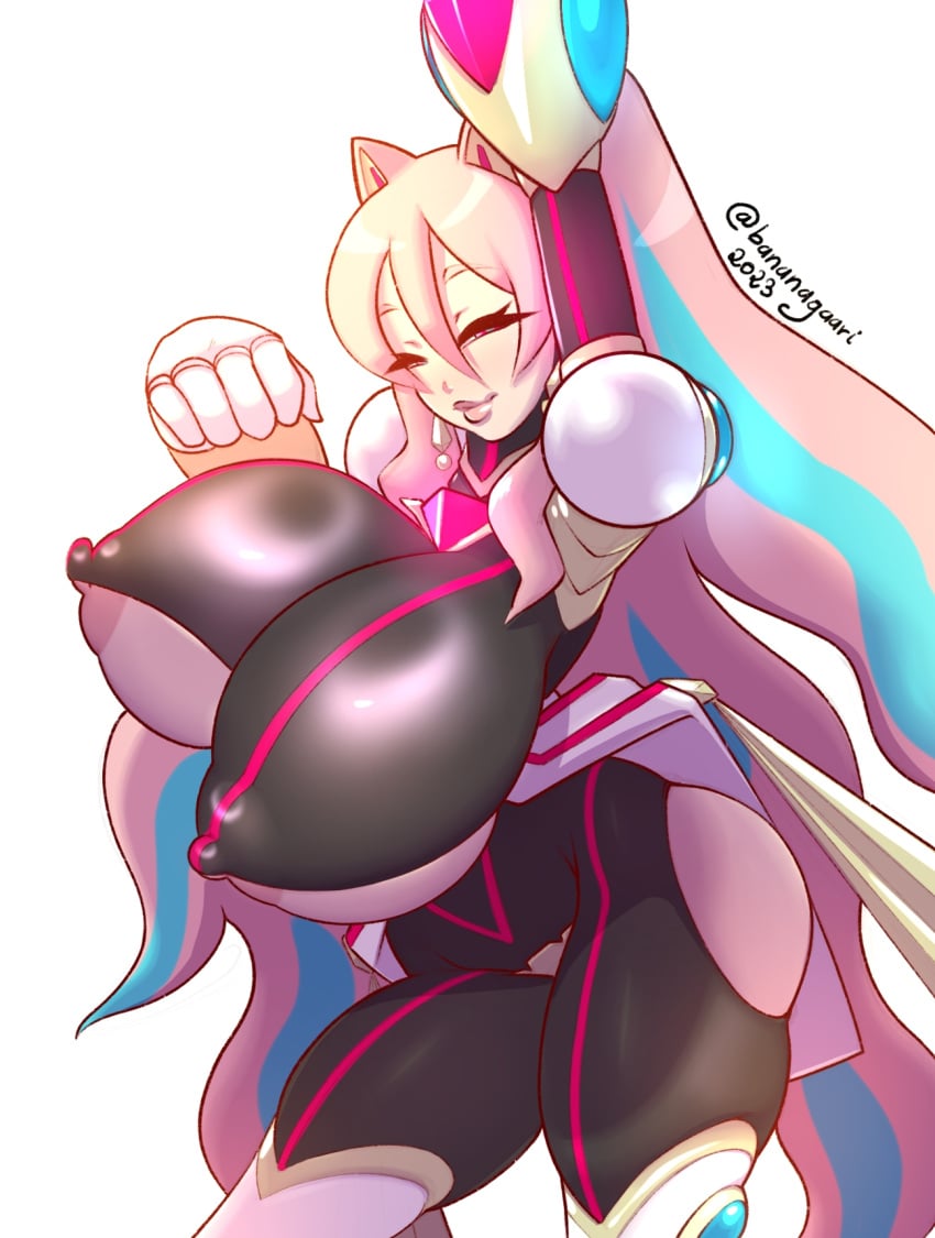 1girls bananagaari big_ass big_breasts blue_hair eratoeir female huge_breasts large_breasts light-skinned_female long_hair mega_man mega_man_x_dive pink_hair robot_girl two-tone_hair