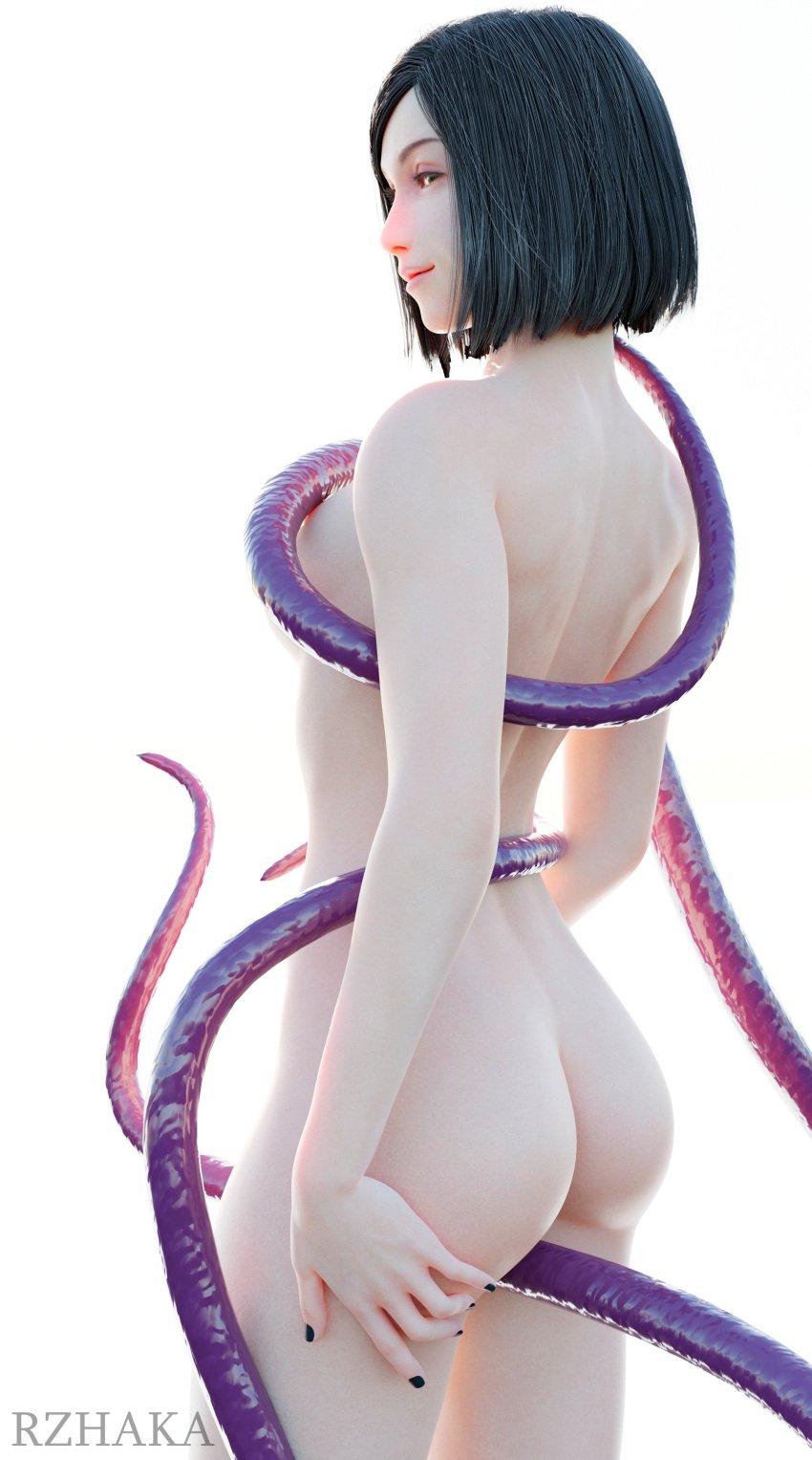 4k black_nails blender blender_(software) female final_fantasy final_fantasy_vii grey_hair nayo_(final_fantasy_vii) pose posing render smile smiling tentacle tentacle white_background