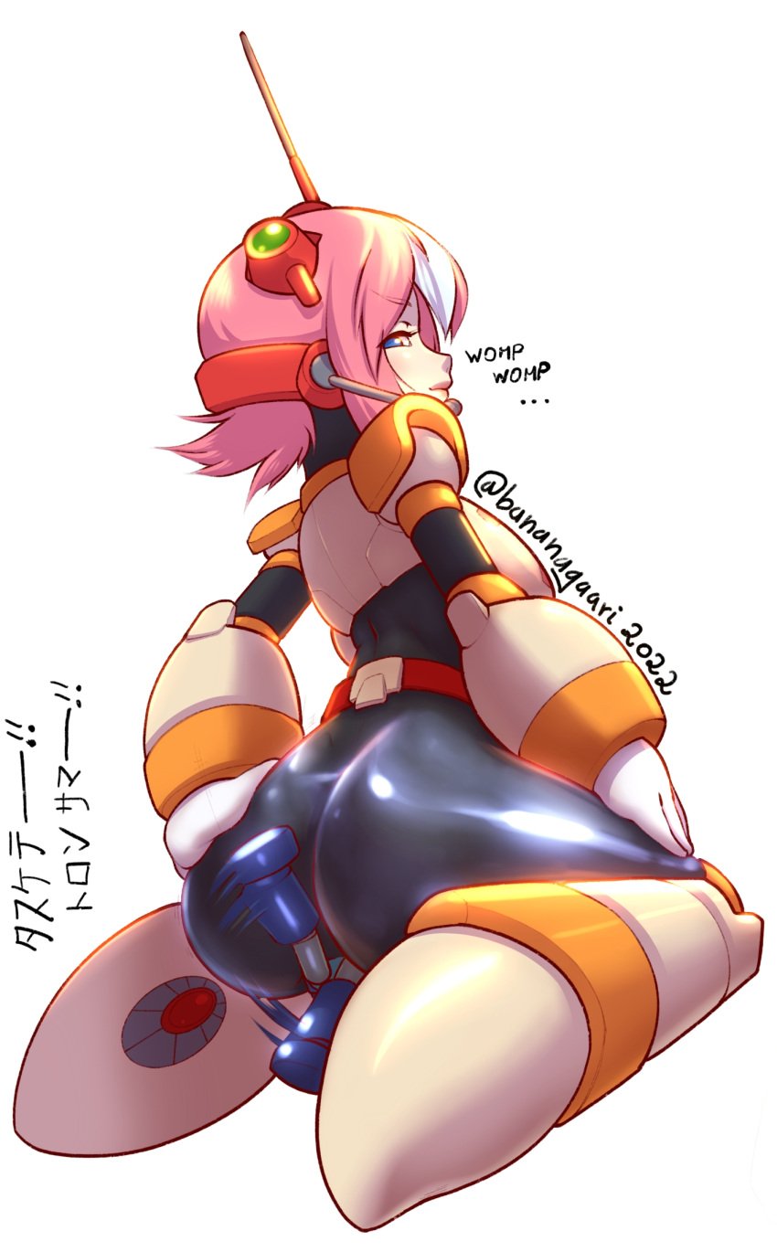 bananagaari big_ass big_breasts bodysuit facesitting femdom light-skinned_female mega_man mega_man_legends mega_man_x mega_man_x_dive nana_(mega_man) pink_hair robot_girl servbot short_hair