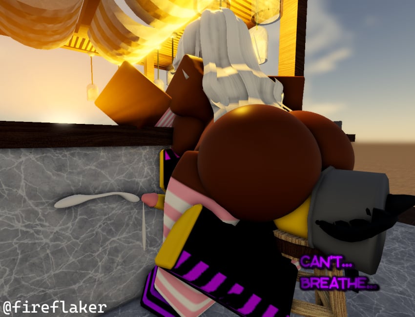 1boy 1girls 3d ass beach big_ass cat_ears cum cumshot dark-skinned_female dat_ass duo facesitting female female_on_top fireflaker leo_(utrenkl) male painful penis roblox robloxian smothering source_request straight tagme thighhighs