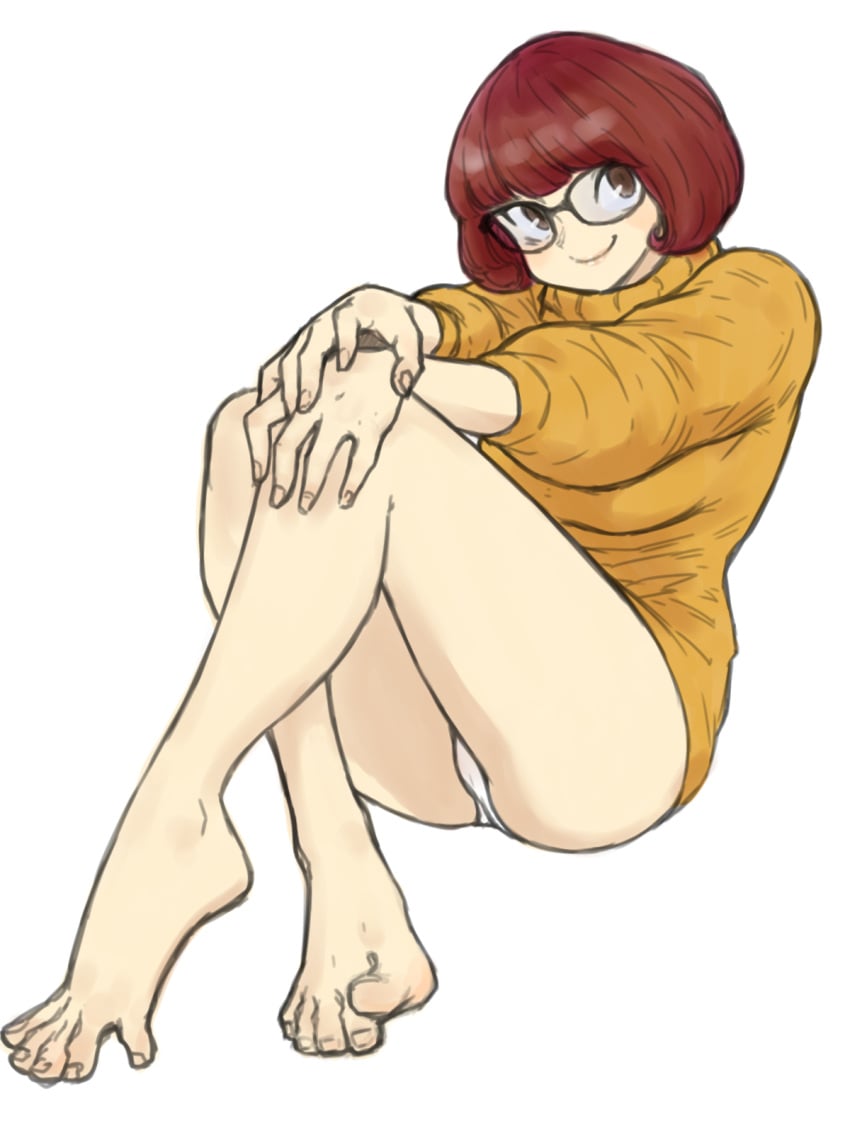 1girls ass bare_legs bare_thighs barefoot brown_eyes brown_hair cute eyewear feet_up female female_focus female_only foot_fetish glasses hanna-barbera hi_res knees_up legs long_sleeves orange_clothing pale-skinned_female pale_skin panties scooby-doo short_hair simple_background sitting sketch smile solo solo_female solo_focus spread_toes sweater thighs toes tomboy toshinoshin00 turtleneck underwear velma_dinkley warner_brothers white_background white_underwear