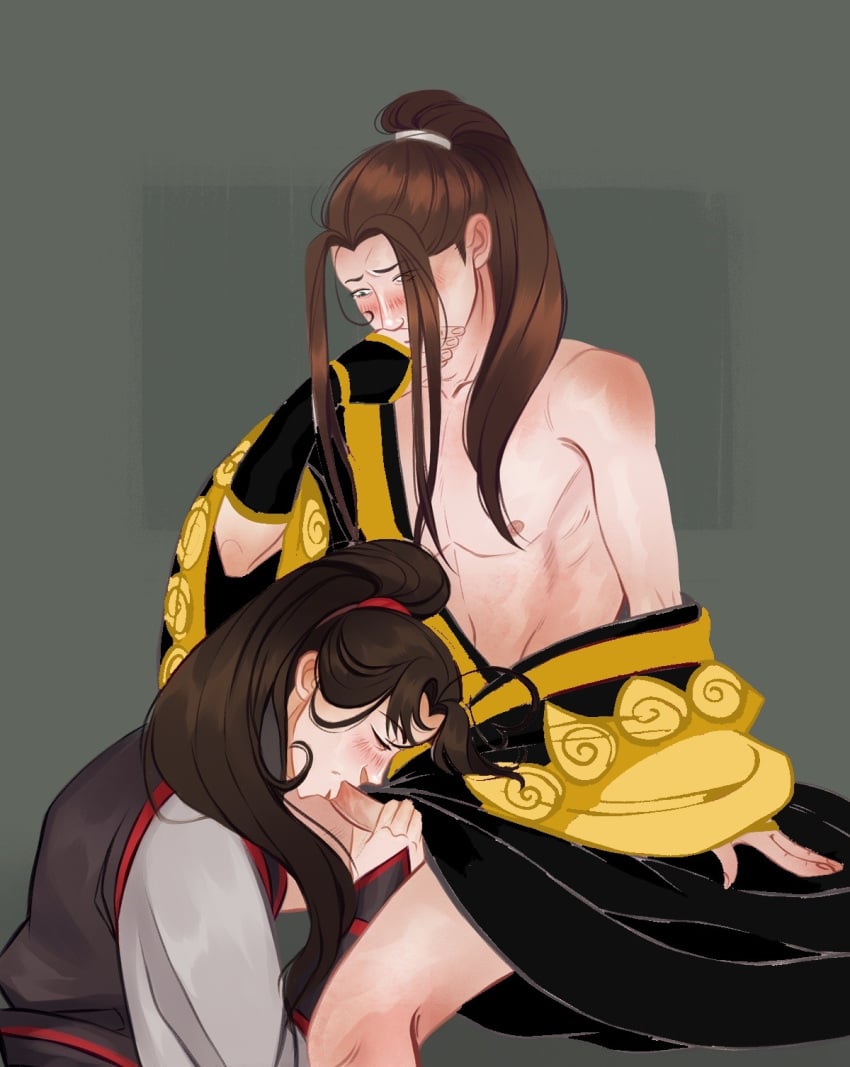 bishonen black_hanfu blowjob chinese_clothing clothed_sex clothing erection exclusive gay hanfu long_hair_male male_only mo_dao_zu_shi penis penis_in_mouth qishan_hanfu recolor robe wei_wuxian wei_wuxians_hanfu wen_ning wenhuaishi2