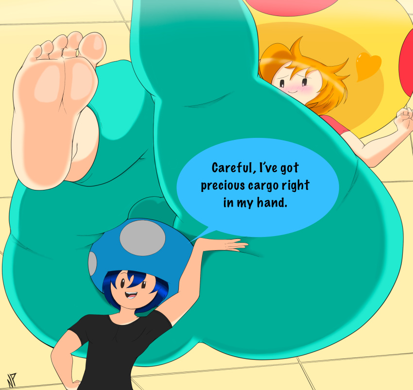 /// 2020s 2023 2boys balls_in_panties barefoot big_ass bigger_male blue_hair blush chubby chubby_male clothed cory_(nataliebum25) dialogue feet femboy gay hand_on_ass heart holding_person huge_ass large_ass larger_male lifting lifting_person mario_(series) mega_mushroom mini_mushroom nataliebum25 nintendo orange_hair original_character rusty_(nataliebum25) smaller_male speech_bubble thick_thighs toad_(mario) wide_hips yaoi