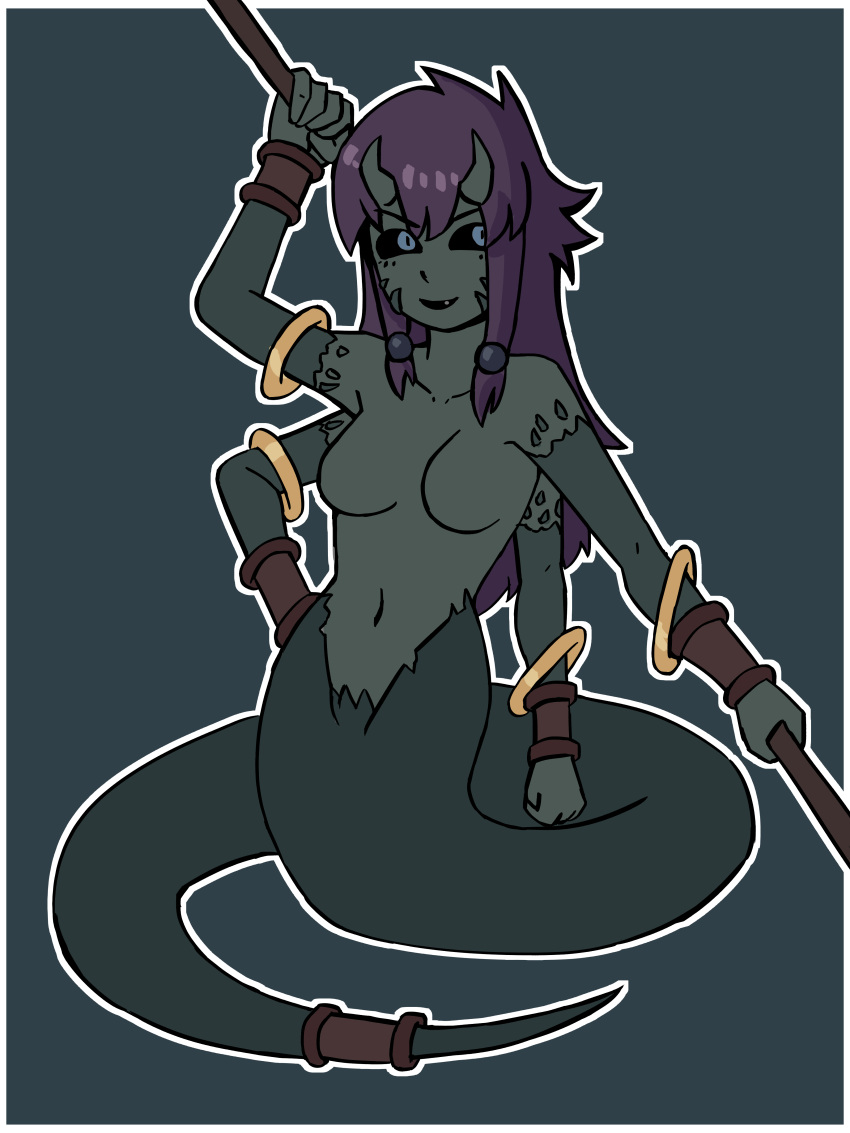 1girls breasts feith_noir green_skin lamia monster_girl nsfw original_character purple_hair