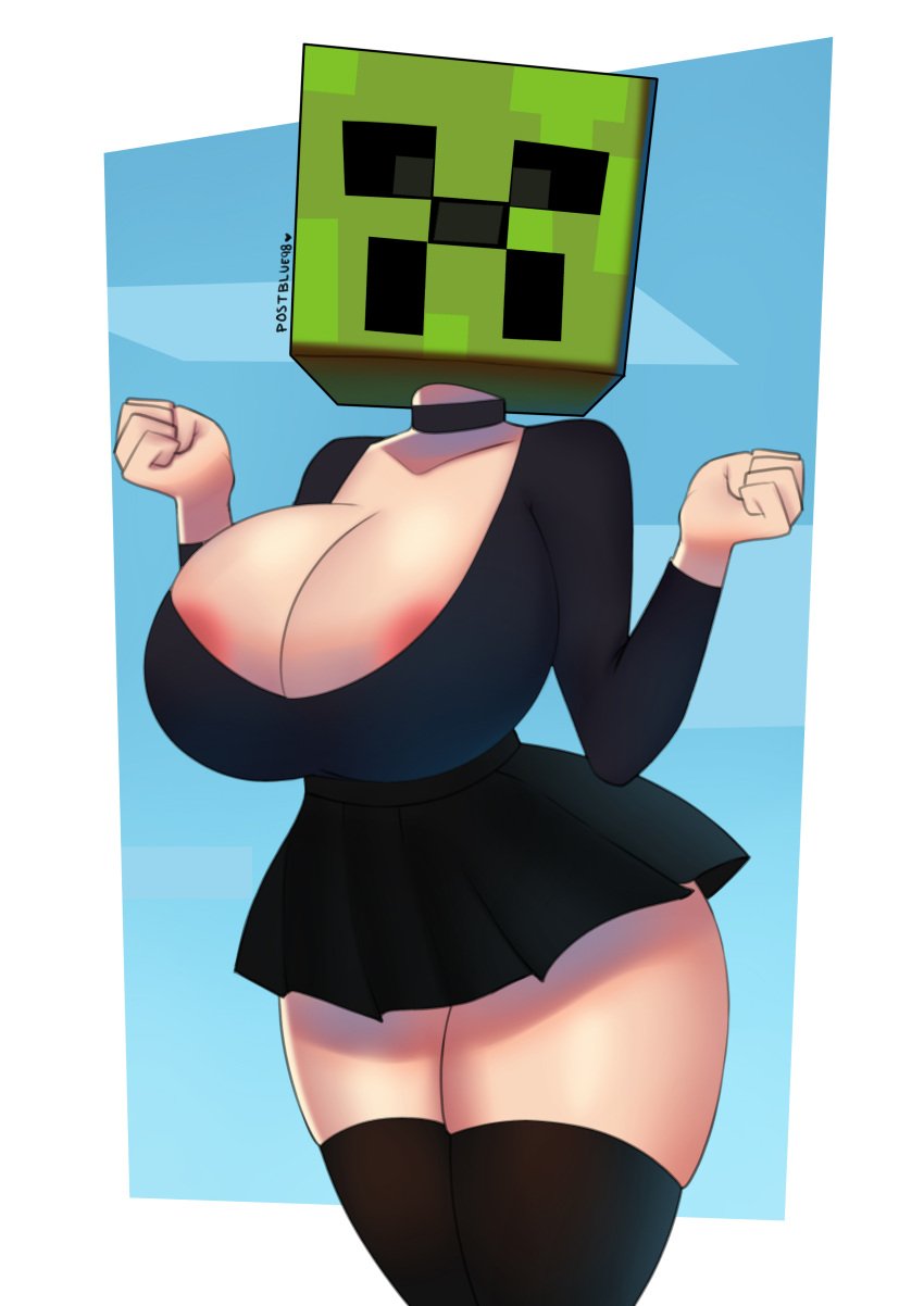 1girls 2022 2d 2d_(artwork) areola areolae big_breasts big_thighs black_skirt black_thighhighs breasts busty choker cleavage creeper creeper_(minecraft) curvaceous curves curvy curvy_body curvy_female curvy_figure female female_focus female_only hi_res highres hips hourglass_figure huge_breasts large_breasts large_thighs light-skinned_female light_skin long_sleeves looking_at_viewer low_cut_top minecraft mojang nipples postblue98 skindentation skirt solo solo_focus standing thick_thighs thighhighs thighs voluptuous wide_hips