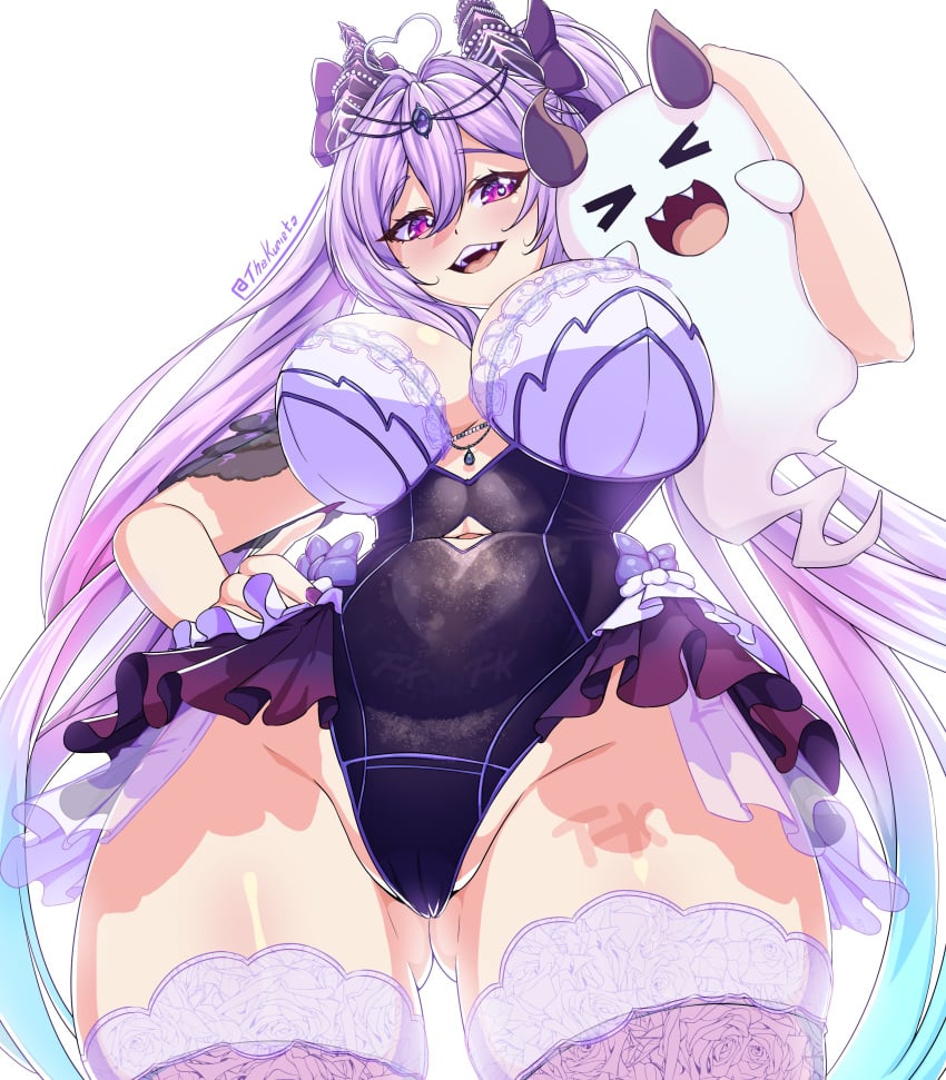 1girls ass ass_visible_through_thighs belly belly_button big_breasts bodysuit breasts cameltoe female female_focus female_only ghost ghost_girl hand_on_hip legwear light-skinned_female purin_nomori purinseishin purple_eyes purple_hair skirt stomach the_kurieta thick_thighs thighhighs thighs undershirt upskirt virtual_youtuber vtuber wide_hips wolf wolf_ears wolf_girl wolf_tail