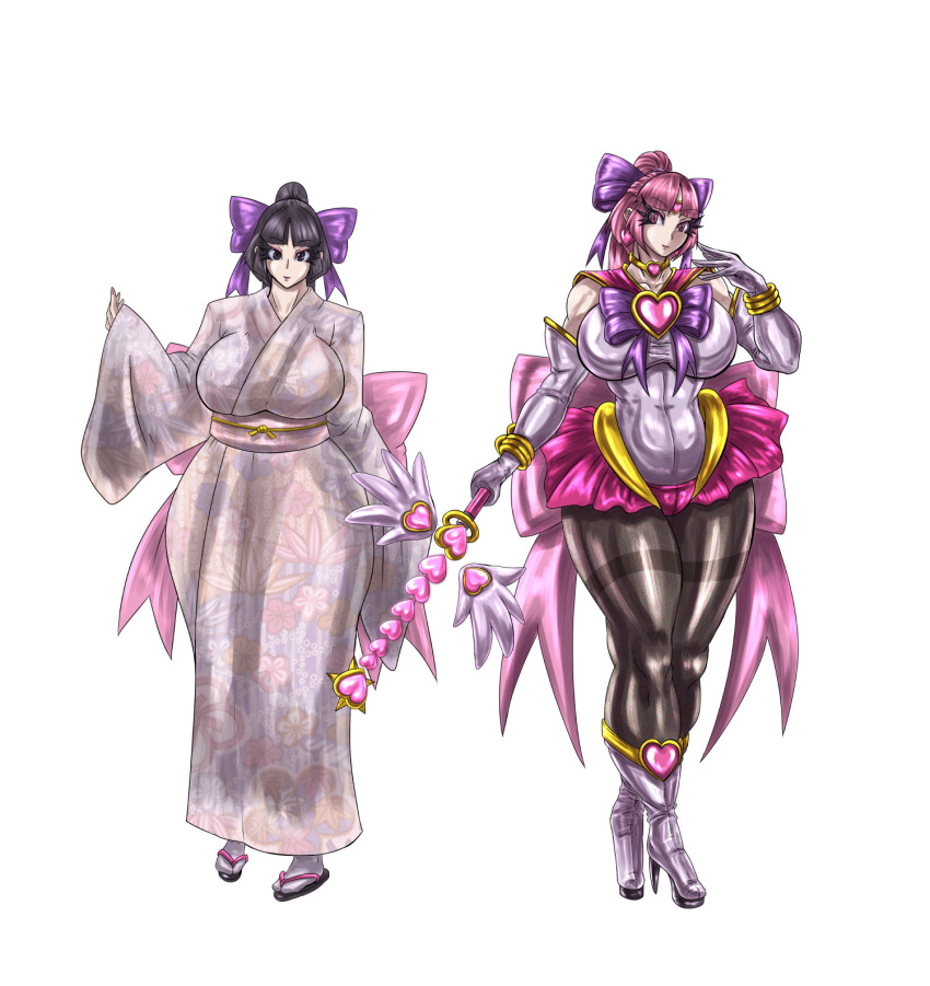 2girls female fully_clothed kimono pre-transformation sailor_uniform tao_2carat transformation