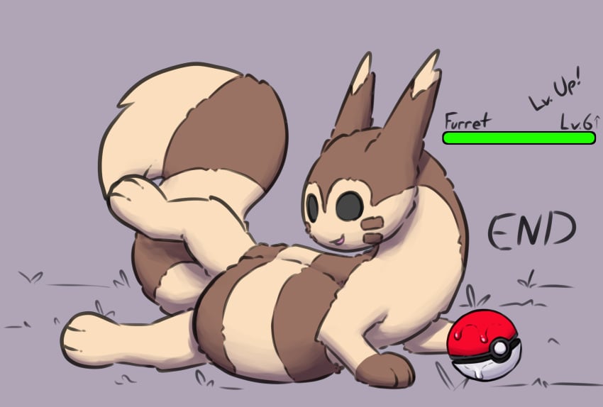 absurd_res ambiguous_gender furret gameplay_mechanics generation_2_pokemon gui health_bar hi_res nintendo pokeball pokemon pokemon_(species) sarek_aran_desian simple_background stomach_bulge vore