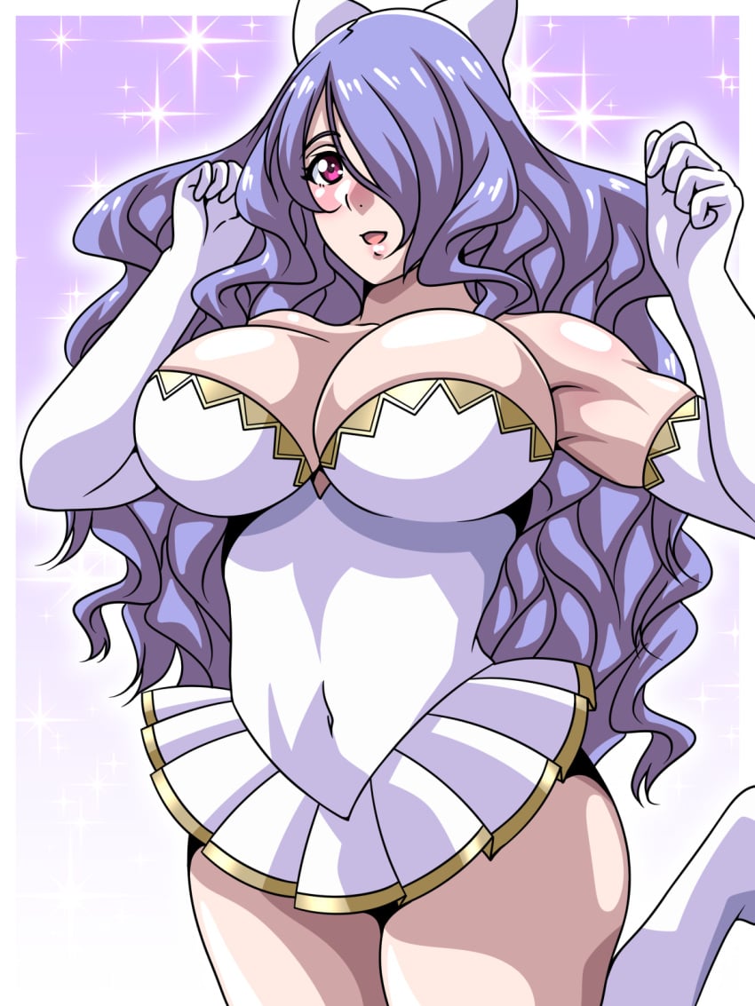 1girls bare_thighs breasts camilla_(fire_emblem) elbow_gloves female female_only fire_emblem fire_emblem_fates gloves hair_over_one_eye hairbow inabakun00 large_breasts long_hair looking_at_viewer nintendo pink_eyes purple_hair skirt smile solo sparkles thighhighs thighs very_long_hair