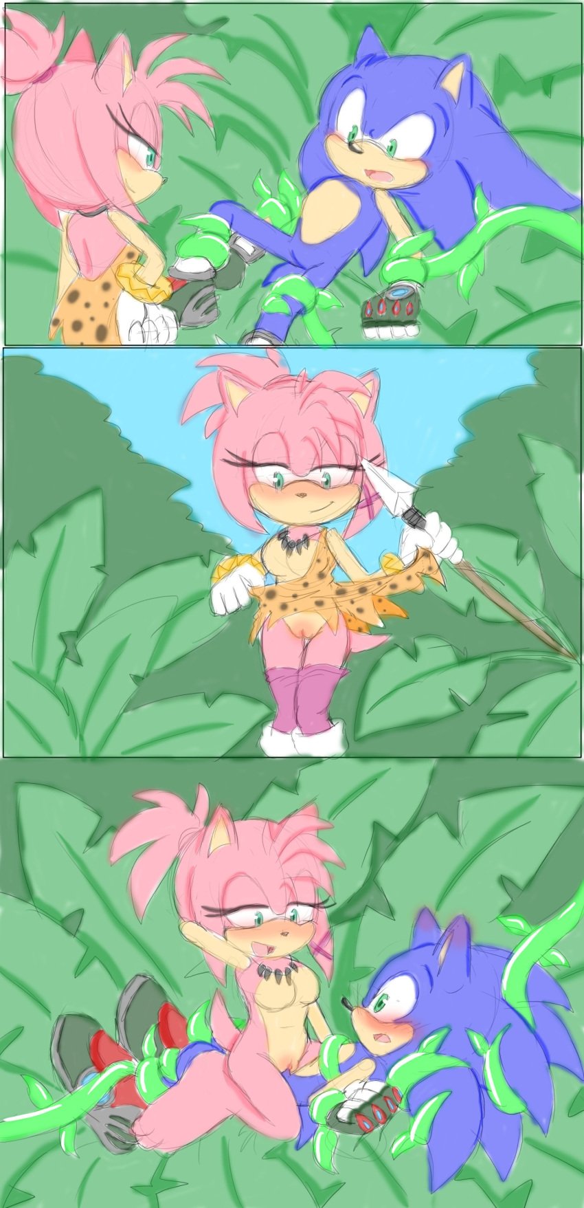 absurd_res amy_rose angelofhapiness anthro blue_body blue_fur blush breasts clothing duo ear_blush eulipotyphlan female female_penetrated female_rapist femdom footwear forest fur genitals gloves green_eyes hair handwear hedgehog hi_res holding_object holding_weapon jungle male male/female male_penetrating male_penetrating_female mammal melee_weapon mobian_(species) nude outside penetration penile penile_penetration penis penis_in_pussy plant polearm pussy pussy_blush rape sega sex sonic_(series) sonic_prime sonic_the_hedgehog sonic_the_hedgehog_(series) spear straight thorn_rose tree tribal tribal_clothing vaginal_penetration weapon