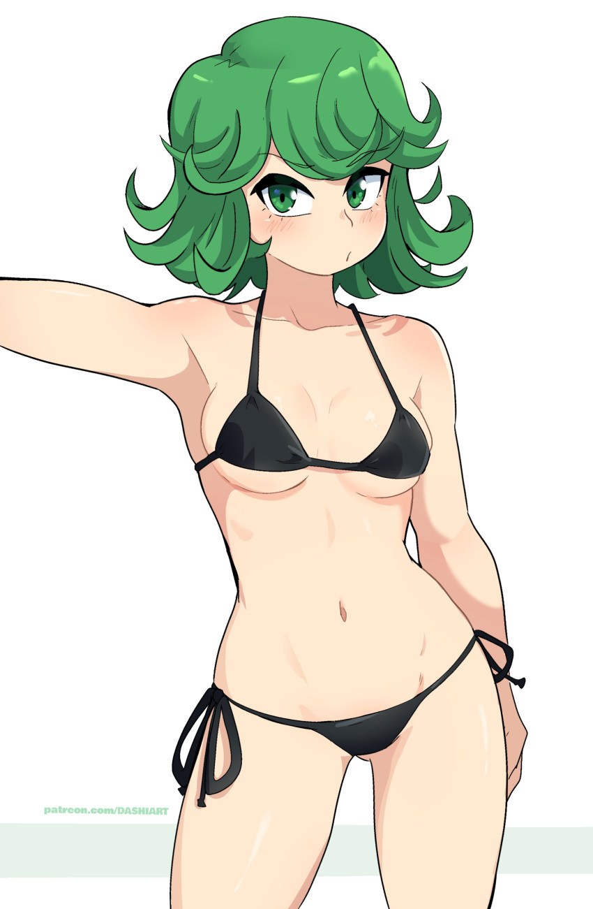 1girls bikini dashi_art female female_only green_eyes green_hair one-punch_man short_green_hair solo tatsumaki white_background