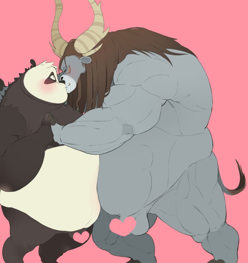 2023 20th_century_fox 2boys absurd_res anthro balls bear belly big_belly black_body black_nose blush bovid bovine censored closed_eyes dreamworks duo fat fat_belly fat_man genitals giant_panda hi_res kai_the_collector kemono kissing kung_fu_panda kung_fu_panda_3 ma5ka4nai male male/male male_only mammal master_po_ping multiple_boys obese obese_male overweight overweight_male po white_body