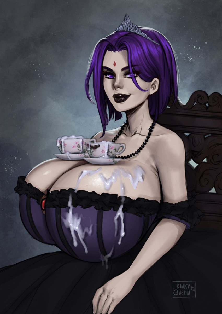 1girls 2023 alternate_breast_size black_lipstick cum cum_in_container cum_in_cup cum_on_breasts curvaceous curvy curvy_body curvy_figure dc dc_comics dress female female_focus female_only high_resolution lipstick long_hair looking_at_viewer mature_female milf my_kinky_queen object_on_breast older_female purple_eyes purple_hair rachel_roth raven_(dc) silver_crown smiling smiling_at_viewer solo teen_titans victorian violet_hair voluptuous voluptuous_female