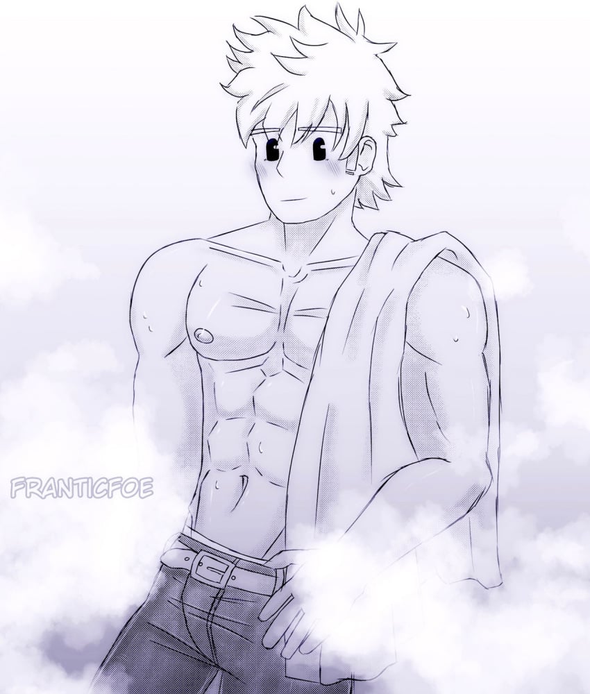 1boy abs franticfoe_(artist) male male_only manga_style mirio_togata muscular my_hero_academia sauna shounen_jump shower steaming_body tagme wet_skin