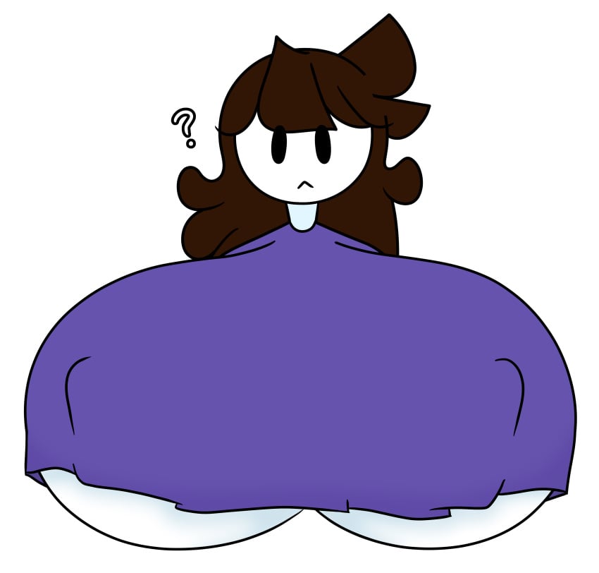 1girls :< ? big_breasts breasts brown_hair bust_portrait busty circle_head confused confused_look female huge_breasts hyper_breasts jaiden jaiden_animations long_hair loose_clothes nipples_visible_through_clothing purple_shirt question_mark simple_background storytime_animation white_background white_skin