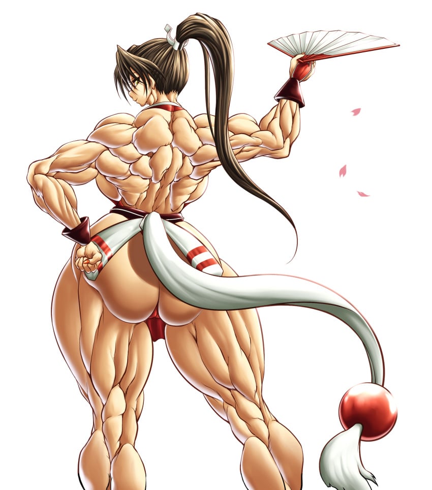 1girls ass back biceps breasts extreme_muscles female female_only highres huge_breasts human king_of_fighters mai_shiranui muscle muscular_female nude ponytail purukogi_(plasma_beach) solo tied_hair