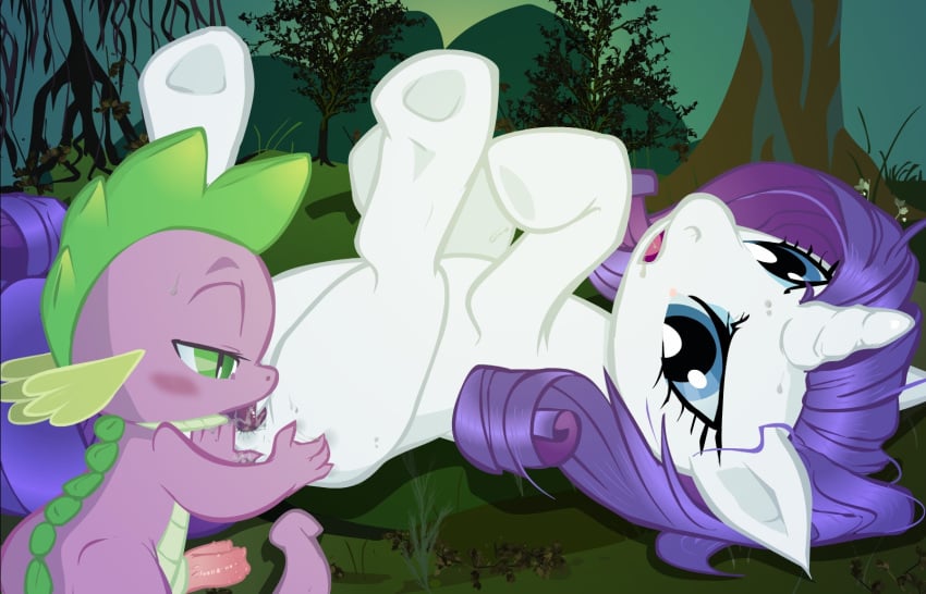 2d db_vw dragon duo equine female feral friendship_is_magic full_color furry furry_only hooves horn horse monochrome my_little_pony no_penetration oral_sex penis pony pussy quadruped rarity_(mlp) sex spike_(mlp) sweat unicorn