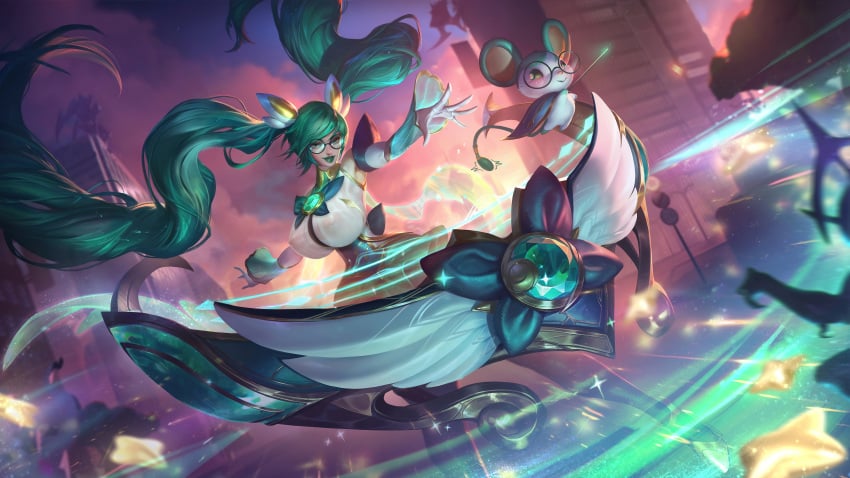 alternate_breast_size erect_nipples familiar glasses green_eyes green_lipstick huge_breasts large_breasts league_of_legends long_hair magical_girl official_artwork_edit riot_games sona_buvelle star_guardian_series star_guardian_sona sutton184_edits thick_lips third-party_edit translucent_clothing very_long_hair wide_hips