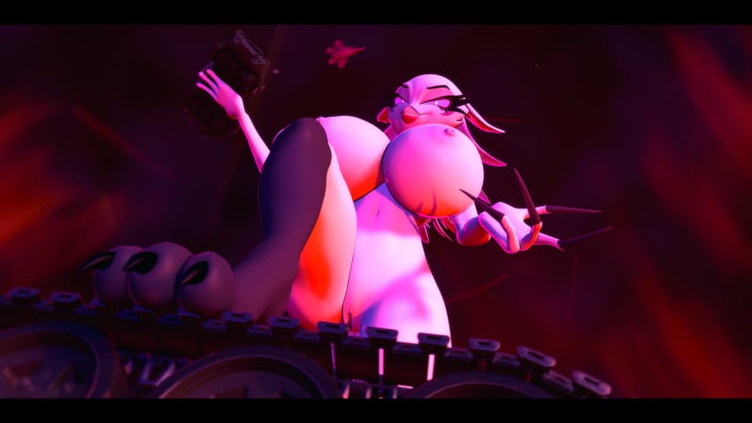 2023 3d_(artwork) 4k absurd_res aircraft airplane anthro areola avian beak big_areola big_breasts bird breasts claws curvaceous curvy_figure demon detailed_background digital_media_(artwork) eyelashes feathers feet female fingers genitals glowing glowing_eyes hair helluva_boss hi_res hourglass_figure huge_breasts looking_at_viewer low-angle_view macro nipples nude outside owl owl_demon pink_sclera pupils pussy smile solo source_filmmaker stella_(helluva_boss) tank teeth themanwithaquest thick_thighs toe_claws toes vehicle voluptuous white_body white_feathers white_hair white_pupils wide_hips worm's-eye_view