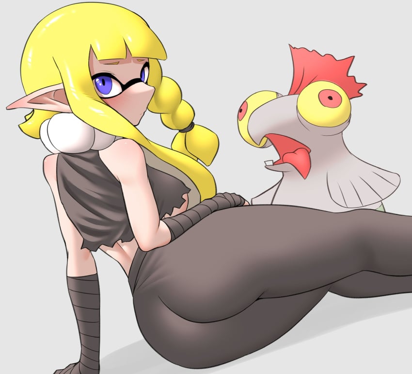 ass big_ass blue_eyes cephalopod_humanoid female inkling inkling_girl little_buddy_(splatoon_3) new_agent_3_(splatoon) nobunagapero peronattu salmonid smallfry_(splatoon) solo_female splatoon splatoon_3 tentacle_hair veronika_(splatoon) yellow_hair