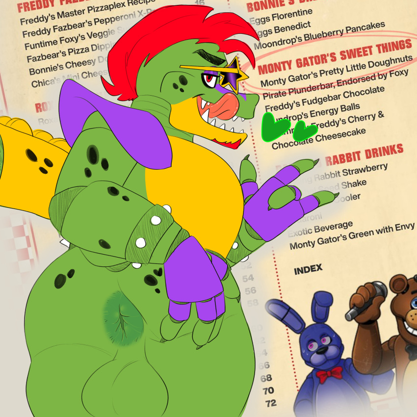 1boy 2023 animatronic anthro anthro_only anthro_solo anus anus_focus anus_outline ass ass_focus ass_grab asshole back_view background_characters balls balls_behind_legs ballsack barely_visible_genitalia big_balls big_testicles bonnie_(fnaf) bow_tie bowtie bracelet bracelets bubble_ass bubble_butt butt_focus butt_grab claws completely_nude completely_nude_male detailed_background digital_drawing_(artwork) digital_media_(artwork) donut_anus english_text exposed_anus exposed_balls facial_hair fangs finger_claws five_nights_at_freddy's five_nights_at_freddy's:_security_breach fnaf focus_on_ass freddy_(fnaf) furry furry_male furry_only gay gay_male glasses goatee grabbing_ass grabbing_own_ass green_body green_scales green_skin hand_on_ass hand_on_butt heart_reaction humanoid_genitalia inviting_to_sex licking licking_lips licking_own_lips looking_at_another looking_back looking_back_at_viewer machine male male_only mohawk_(hairstyle) montgomery_gator_(fnaf) mostly_nude non-human nude nude_male open_smile paeonypetals peonypetals perineum posing_for_the_viewer presenting_anus presenting_balls puffy_anus rear_view red_eyes red_hair robot scales scalie scalie_humanoid scottgames scrotum shaka_sign sharp_teeth shoulder_pads smile smiley_face smiling smiling_at_viewer solo_anthro solo_focus solo_in_panel spiked_bracelet spiked_tail spikes spikes_(anatomy) star_glasses steel_wool_studios stretched_anus stretching_ass sunglasses sweatdrop tail tail_up testicles text tongue_out two_tone_body two_tone_skin two_tone_tail video_games