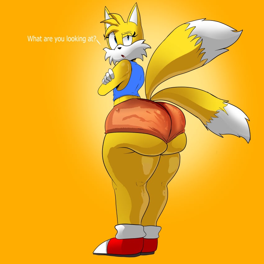 ass ass_focus genderswap_(mtf) looking_at_viewer rule_63 sega short_shorts sonic_(series) sonic_the_hedgehog_(series) susknuckles tails tails_the_fox tailsko viewed_from_behind