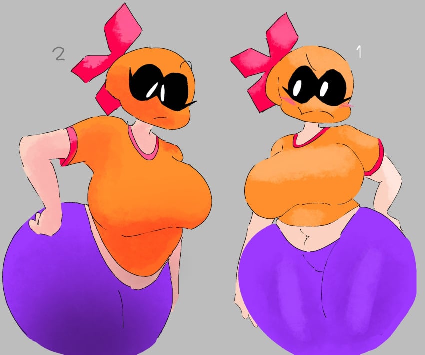 1girls big_ass big_hips bubble_ass bubble_butt confused_look female orange_hat orange_shirt solo xploshi_(character) yeesgshh