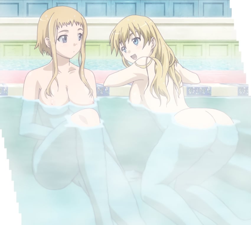 2girls bathing elina female female_only leina multiple_girls queen's_blade sisters stitched