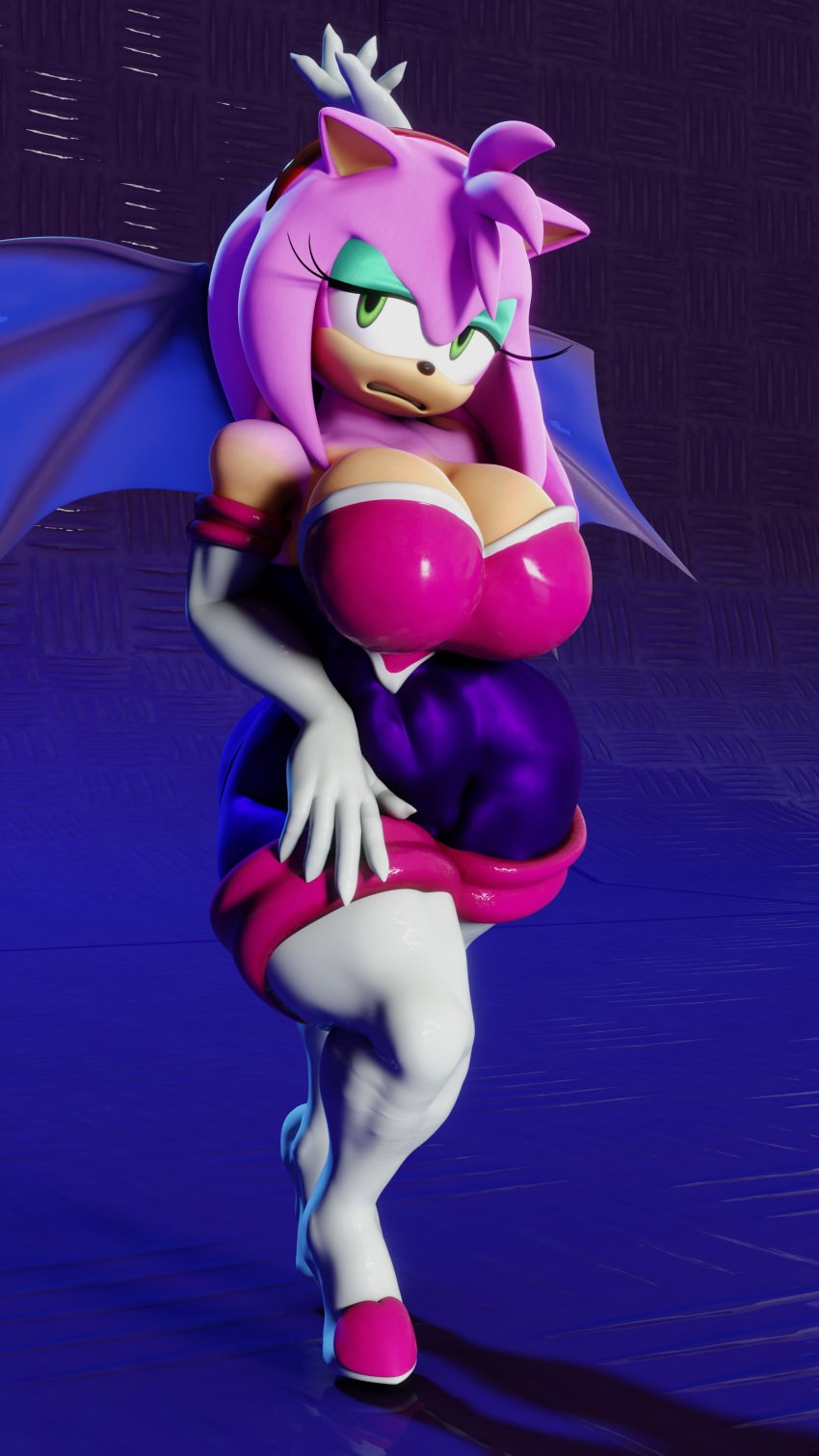 1girls 3d 3d_(artwork) amy_rose amy_the_bat anthro bat_wings big_breasts blender blender_(software) breasts cleavage furry futanari huge_breasts large_breasts neenbeanmachine rouge_the_bat_(cosplay) solo solo_female solo_focus sonic_(series) sonic_the_hedgehog_(series) thick thick_thighs thighs wings