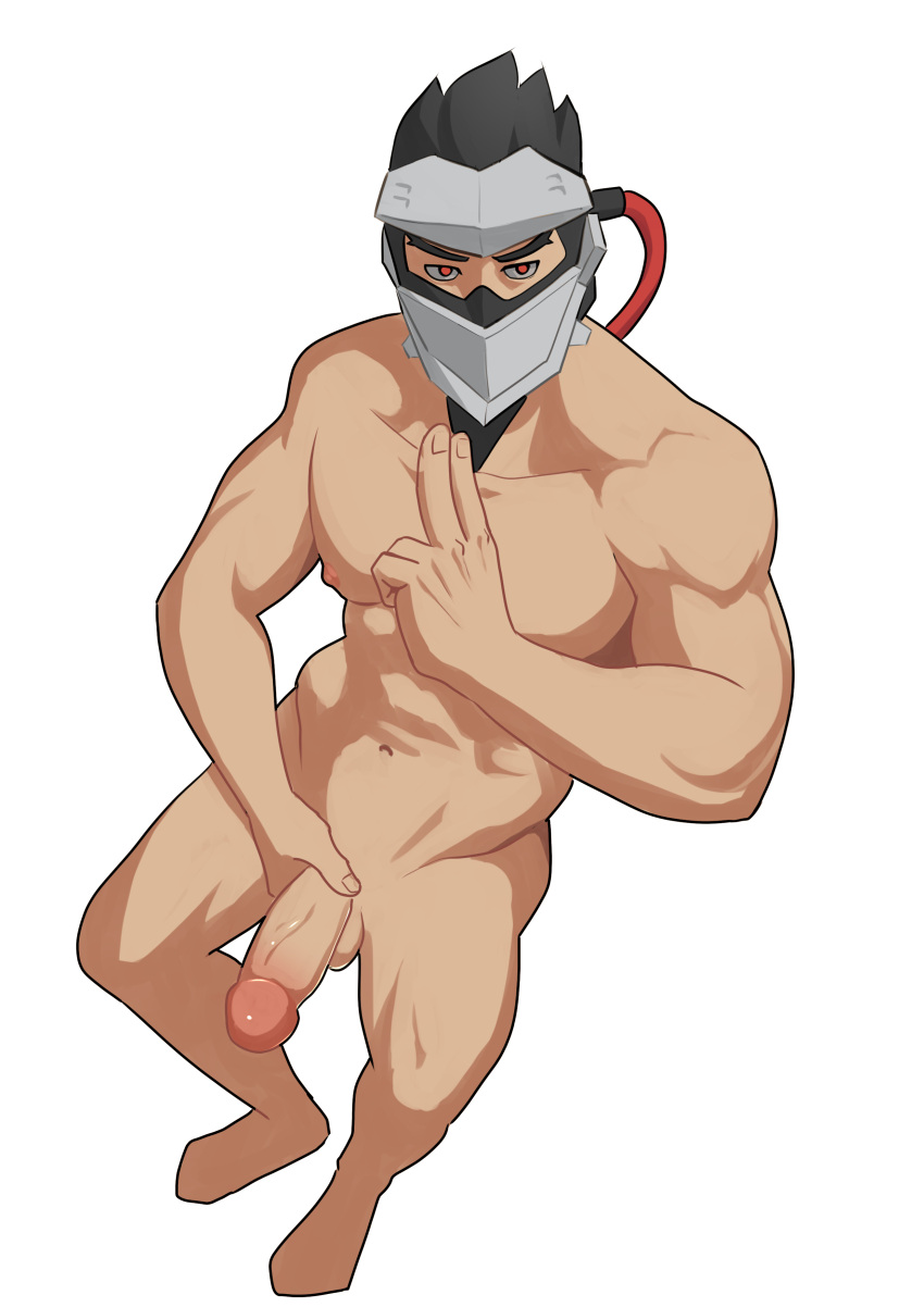 1boy blackwatch_genji genji male_only muscular muscular_male overwatch overwatch_2 overwatch_archives penis solo solo_male zhadoiz