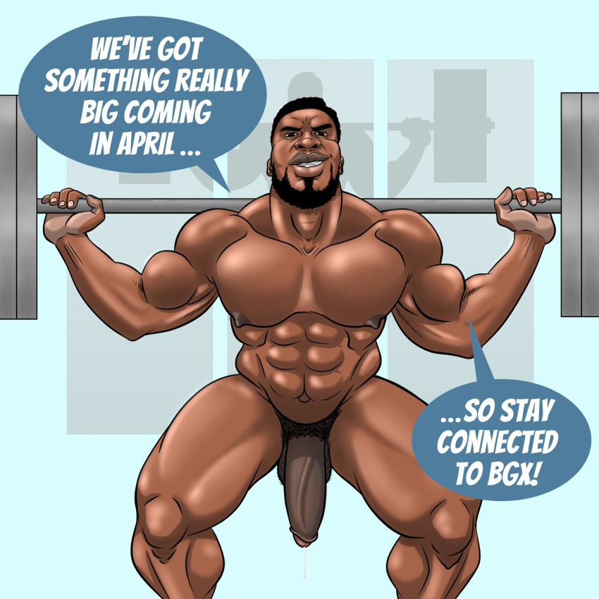 abs african african_male bgx_comics biceps big_chest big_cock big_pecs big_penis bulging_biceps dark-skinned_male dark_skin dialogue english_text flaccid flaccid_penis huge_chest huge_cock huge_cock huge_pecs male male_only melanin muscles muscular muscular_male pecs smooth_chest smooth_skin squats squatting thick_thighs uncut veiny_penis working_out