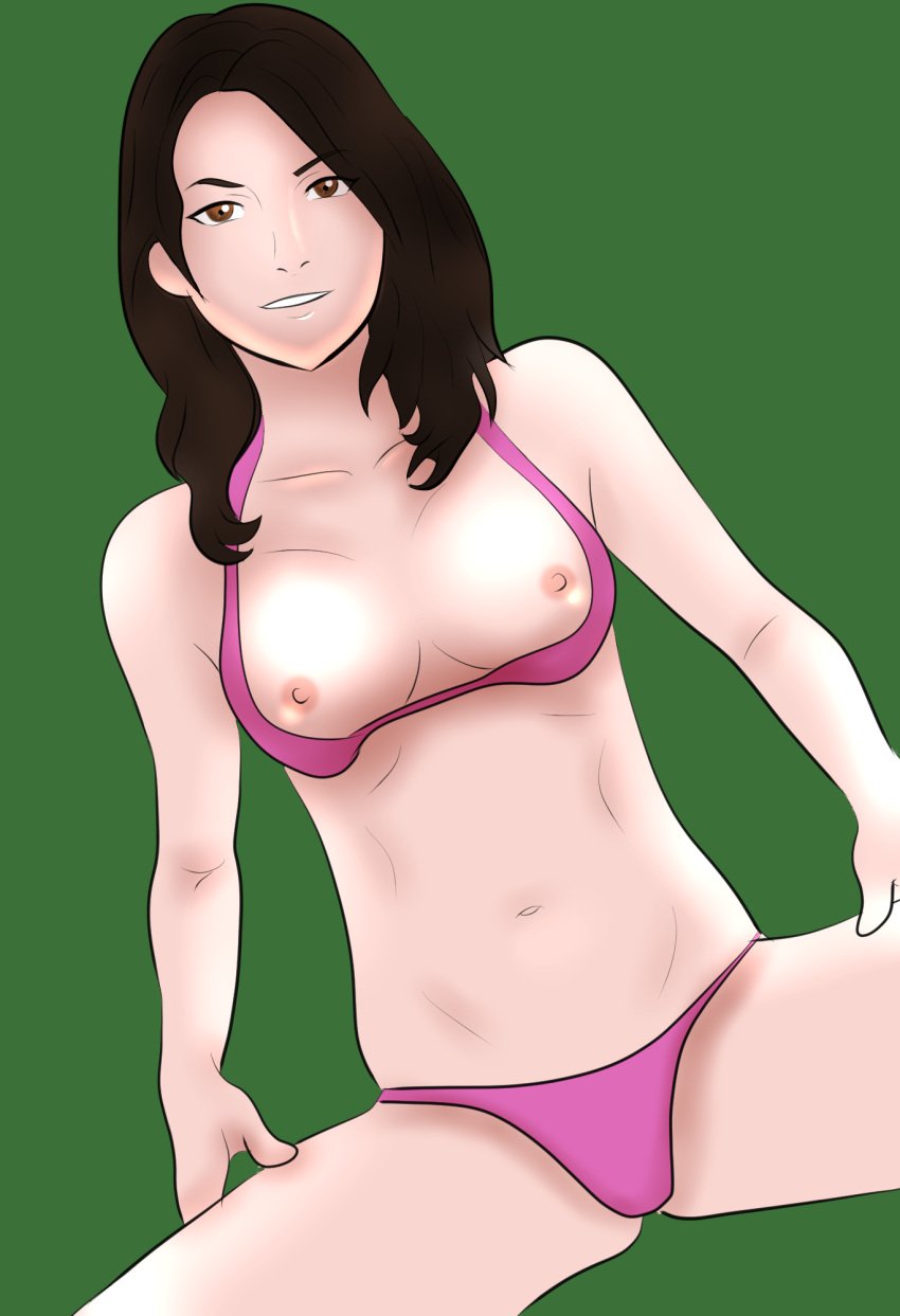 bikini brown_hair carly_shay celebrity edit edited flashing flashing_breasts flat_chest flat_chested icarly lewdwigvondrake looking_at_viewer miranda_cosgrove nickelodeon small_breasts