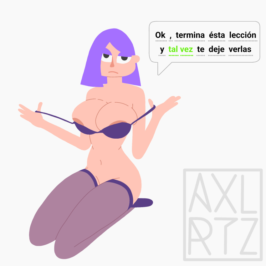 1girls 2023 alternate_breast_size ass axxxolartz big_ass big_breasts black_eyes breasts digital_drawing_(artwork) digital_media_(artwork) duolingo emo emo_girl female female_only human human_only large_breasts lily_(duolingo) looking_at_viewer no_outlines presenting presenting_breasts provocative purple_hair purple_panties solo