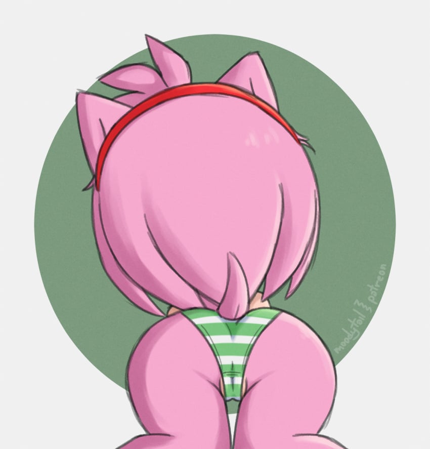 2022 accessory all_fours amy_rose anthro ass butt_focus camel_toe close-up clothed clothing digital_media_(artwork) eulipotyphlan faceless_character faceless_female female fur genitals hair hair_accessory hedgehog mammal monotone_body monotone_fur monotone_hair moodytail multicolored_body panties pattern_clothing pattern_underwear pink_body pink_fur pink_hair plantigrade presenting presenting_hindquarters pussy raised_tail rear_view sega simple_background solo sonic_(series) sonic_the_hedgehog_(series) striped_clothing striped_underwear stripes tail tan_body tan_skin teasing two_tone_body underwear underwear_only