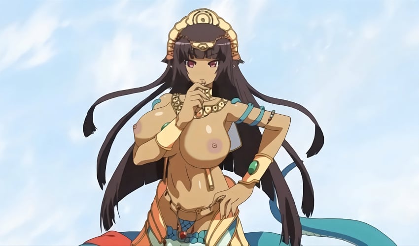 areolae breasts brown_hair edit edited_screencap female female_only lamia large_breasts long_hair monster_girl nipples screencap snake_girl tummy upscaled venus_blood