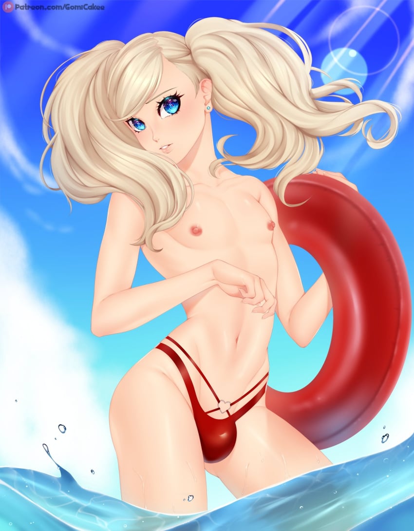 1boy 1femboy ann_takamaki beach blonde blonde_hair blonde_hair_male blonde_male blue_eyes blue_iris blue_sky bulge bulge_in_panties bulge_through_clothing bulge_under_clothes cute_face cute_male detailed_eyes earrings embarrassed exposed_nipples fanart femboy feminine feminine_body feminine_male feminine_pose floaty genderbend genderbent genderswap genderswap_(ftm) girly gomi-cake light-skinned_femboy light-skinned_male light_skin long_hair_male no_nude ocean ocean_background otoko_no_ko otokonoko outdoors outside pale pale-skinned_femboy pale-skinned_male pale_skin persona persona_5 pretty_boy rule_63 shiny shiny_skin smooth_balls smooth_chest smooth_skin smooth_skinned_male speedo summer swim swimsuit swimwear thong tomgirl trap twink twintails water