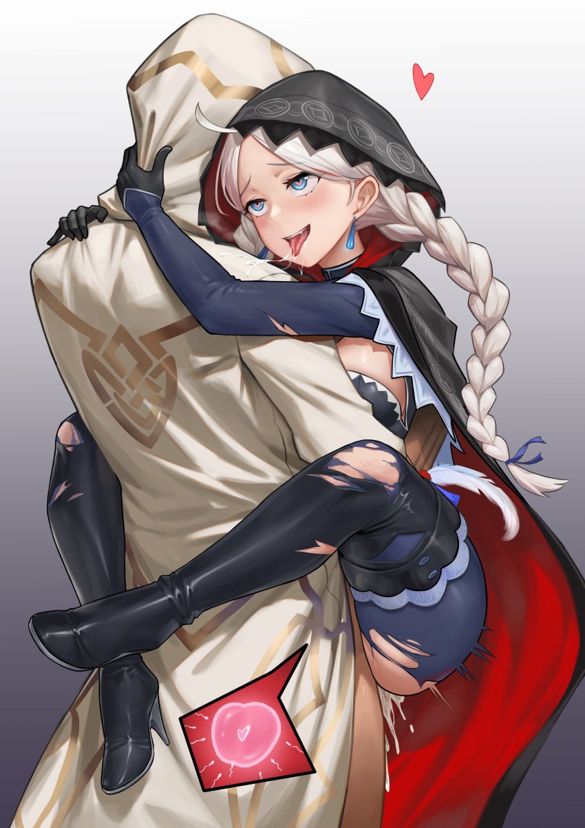 1boy 1girls absurdres ahe_gao ahoge alternate_costume black_footwear black_gloves blue_eyes blue_ribbon bodysuit boots braid breasts cape cloak clothed_sex commission commissioner_upload couple crystal_earrings cum cum_inside earrings feathers female fertilization fire_emblem fire_emblem_fates fire_emblem_heroes gloves hair_ribbon happy_sex heart heart-shaped_pupils high_heel_boots high_heels highres hood hood_up hooded_cape hooded_cloak hug impregnation jewelry kiran_(fire_emblem) kiran_(fire_emblem)_(male) kiran_(male)_(fire_emblem) leglock long_hair low_twin_braids male medium_breasts nina_(fire_emblem) nina_(thief)_(fire_emblem) nintendo non-web_source official_alternate_costume open_mouth ovum ovum_deformation ovum_with_heart parted_bangs ribbon saliva sex sperm sperm_cell sperm_meets_ovum standing_sex straight symbol-shaped_pupils teeth thigh_boots tongue tongue_out torn_bodysuit torn_clothes turtleneck twin_braids two-tone_cape upper_teeth_only zero_a