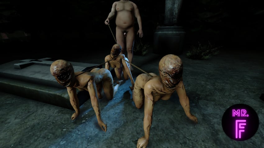 1boy 3d 3girls big_breasts bubble_head_nurse chubby_male erection female human_on_humanoid human_on_monster male male/female male_human male_human/female_humanoid mister_f monster monster_girl nipples nude nurse_(silent_hill) penis sex_slave silent_hill silent_hill_2 silent_hill_homecoming