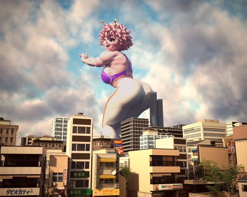 1girls 3d ass building_damage city giantess kamicamie mina_ashido my_hero_academia rubbing shounen_jump sports_bra sportswear sweatpants tagme