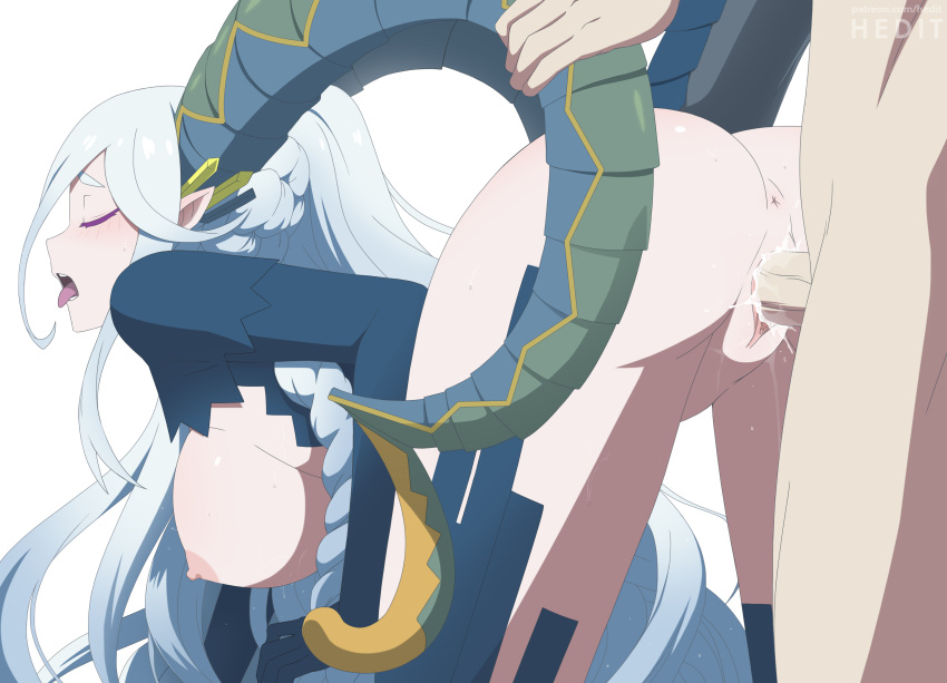 1boy 1girls ass bent_over big_ass big_breasts blue_hair bottomless cum cum_in_pussy cum_inside fate/grand_order fate_(series) hedit horns penis pussy red_eyes sex symbol-shaped_pupils tail tiamat_(fate) vaginal_penetration