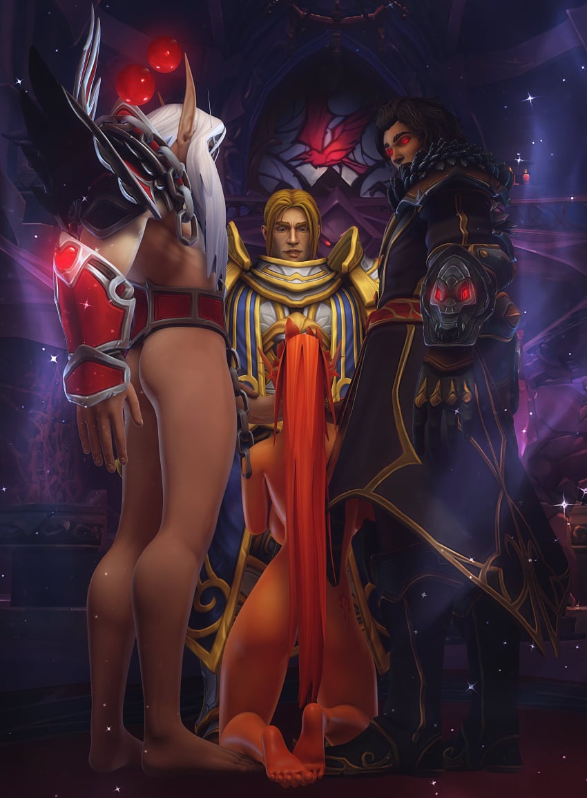 1girls 3boys 3d anduin_wrynn blizzard_entertainment blood_elf blowjob dark-skinned_male dark_skin fellatio handjob horde_symbol horde_tattoo human human_(world_of_warcraft) interracial interspecies kissy_(warcraft) kneeling light-skinned_female light-skinned_male light_skin original_character red_hair tattoo thismelancholic warcraft world_of_warcraft wrathion