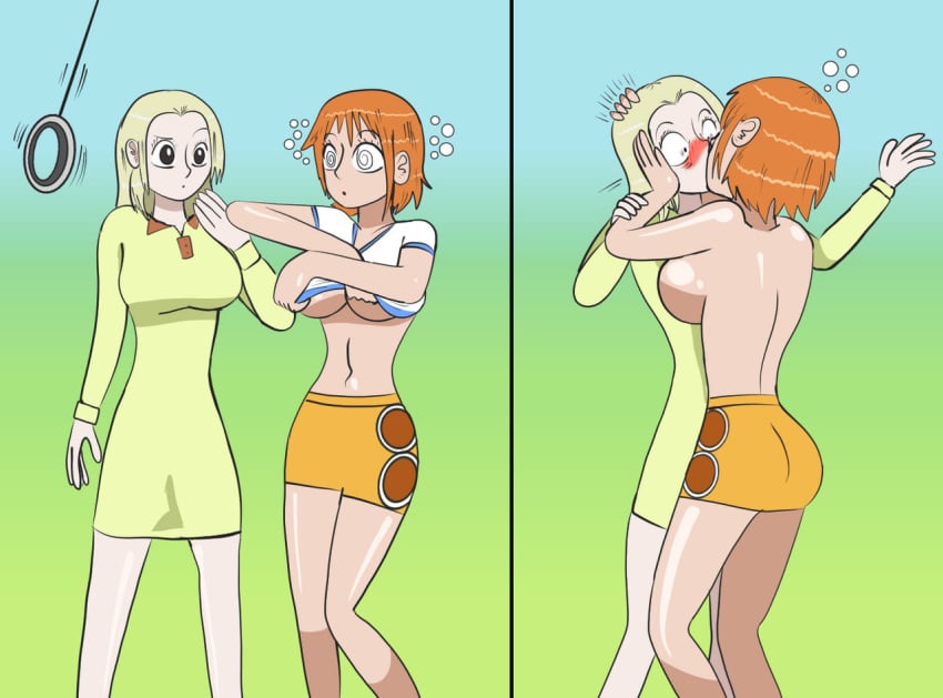 female female_only forced_kiss forced_yuri gongo_gongo gongox2 hypnosis kaya_(one_piece) mind_control nami nami_(classic) nami_(one_piece) one_piece pendulum pre-timeskip surprise_kiss topless_female undressing_self yuri