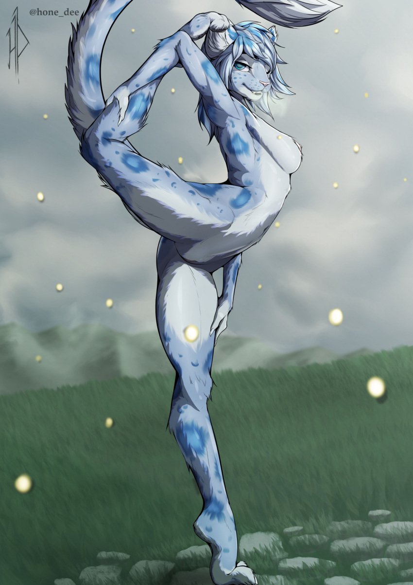 2024 4_toes 5_fingers anthro areola arthropod athletic athletic_female beetle bethesda_softworks blue_body blue_eyes blue_hair blue_spots breasts breathing claws cloud curling_toes detailed_background digital_media_(artwork) elateroid feet felid female fingers firefly flexible foot_grab fur genitals grass grey_body grey_fur h1d hair hi_res inner_ear_fluff insects khajiit m'ria_(maks_hunt) mammal markings microsoft mountain nipples nude nude_female on_one_leg one_eye_closed pantherine pavement pawpads paws plant pussy seductive smile snow_leopard solo spots spotted_body spotted_fur standing stretching tail the_elder_scrolls toes tuft white_body white_claws white_fur