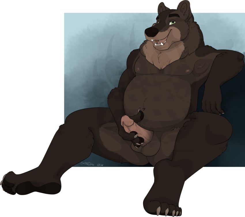 2024 5_fingers 5_toes absurd_res alpha_channel anthro arm_resting balls barazoku bear bedroom_eyes black_nose broad_shoulders brown_bear brown_body brown_claws brown_fur brown_pawpads claws erection feet finger_claws fingers full_foot_pawpads fur genitals green_eyes grizzly_bear hand_on_penis hi_res humanoid_genitalia humanoid_penis looking_at_viewer male mammal musclegut muscular muscular_anthro muscular_male narrowed_eyes neck_tuft nipples nude oli_snowpaw open_mouth pawpads paws penis penis_grab pink_nipples pink_penis plantigrade seductive shaded signature simple_background simple_shading sitting slightly_chubby smaller_version_at_source smile solo spread_legs spreading stocky tan_body tan_fur teeth thick_limbs toe_claws toes tongue transparent_background tuft uniprae ursine watermark