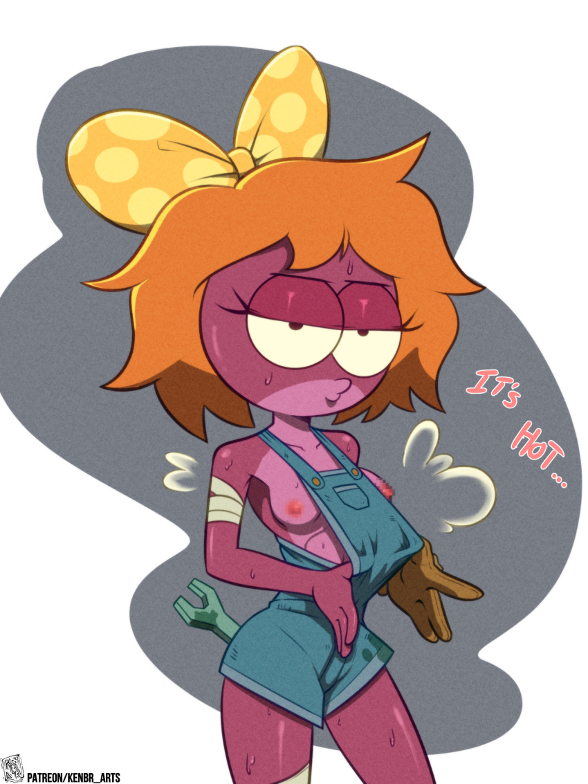 2d_(artwork) amphibia amphibian areolae breasts casual casual_exposure clothing exhibitionism fog kenbr_arts kenibrrealm nipples orange_hair polly_plantar solo_female tagme